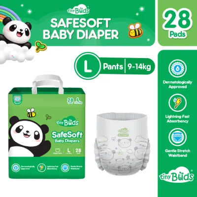 Tiny Buds Baby SafeSoft Pants Diaper Large L 9–14kg (28pcs) | Hypoallergenic Double Leak Guard