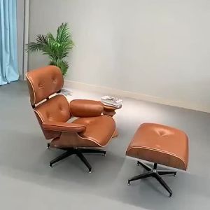 Single Chair  Eames Lounge Nordic Leather Personality Sofa Modern Simple Rotating Lazy Study Leisure
