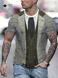 Fashion Fun Mens T-Shirt 3D Suit Tie Printed Short Sleeve Tee Party Tops Summer Mens Street Casual T-Shirt Oversized Clothing