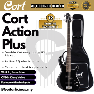 Cort Action Plus Electric Bass Guitar with Bag - Black (232-3-ActionPlus) bassgitar 4tali pj bass precision active bass
