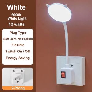 LED Bedroom Bedside Lamp Makeup Lamp Nightlight Plug in Flexible Study Reading Lights with Switch