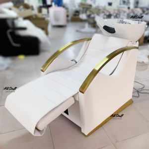 เตียงสระผม เก้าอี้นั่งสระผม เตียงสระ นั่งสระผม ปรับยกขาได้ เบาะหนานุ่ม สระผม เบาะหนังเทียมPU พร้อมอ่างและอุปกรณ์ เซรามิก Hair washing bed .shampoo