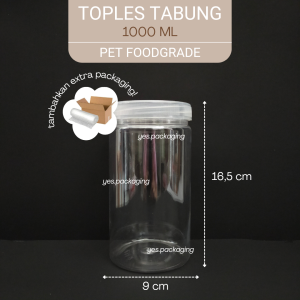 [1000ML] TOPLES TABUNG Silinder Toples Jar Plastik Bening Transparan Cookies Kue Kering
