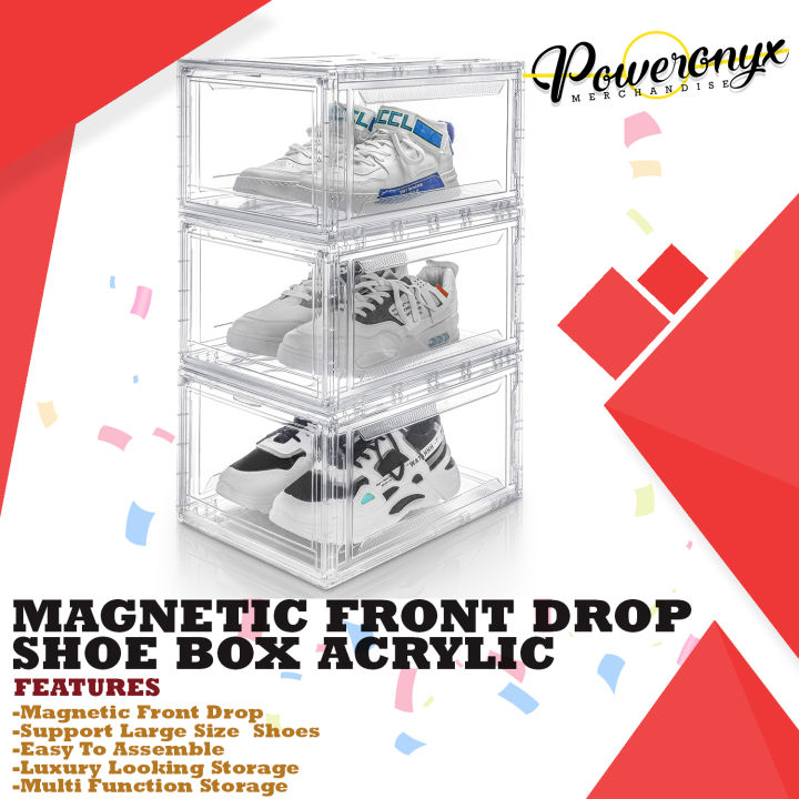 🇵🇭 1PC Clear Magnetic Drop Front Stackable Large Acrylic Shoe Box ...