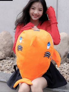 Balo cá mập màu cam vải nhung siêu mềm mịnBalo có tiện lợi có thể mang đi họcđi chơi