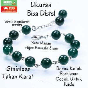 Gelang Tangan Wanita Stainless Tahan Karat Gelang Batu cewek 8 mm Hijau Emerald Kado Hadiah Terbaru