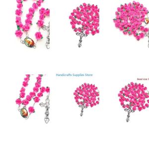 Kirilgu Soft Pottry Religion Rosary Necklace Rose Bead Hanging Pendant P7Q2M
