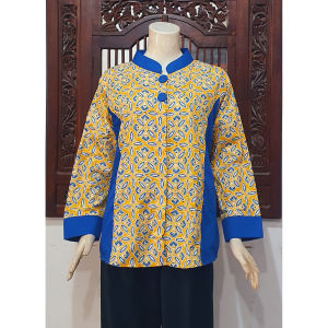 NEW Atasan Blouse Batik MOSA Wanita Blus Lengan Panjang Kancing Depan. Motif Batik Modern Pekalongan -04