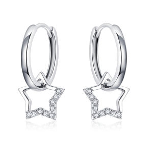 BAMOER Bông Tai Hình Sao Bằng Bạc 925 Thật Bông Tai Đá Zircon Trong Suốt Cho Nữ Trang Sức Thời Trang BSE276