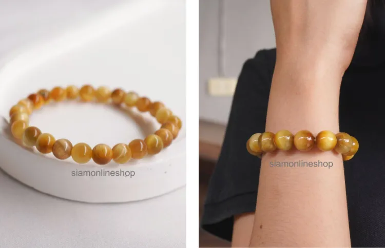 GOLD TIGEREYE ไทเกอร์อาย สีทอง พลอยตาเสือ เลือกขนาดเม็ดหินได้ สร้อยข้อมือหินแท้