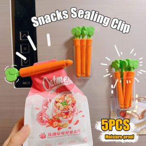 คีมหนีบปิดผนึกถุงแบบพกพา5ชิ้นทรงแครอทอาหารสดจัดเก็บเครื่องมือหนีบที่เก็บเครื่องครัวถุงใส่เครื่องสำอางและขนมขบเคี้ยวจัดให้เป็นระเบียบ