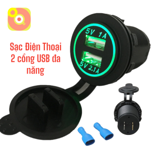 Bộ Sạc Điện Thoại USB Đa Năng 2 Cổng Sạc USB - gắn trên xe máy ô tô xe đạp điện