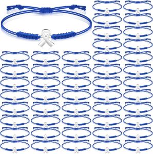 20/50/100 Pcs Colon Cancer Awareness Bracelets Adjustable Cord Blue Ribbon Braided Bracelets Inspirational Colon Cancer Gifts for Survivor Fighter Jewelry