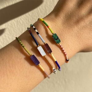 DJDK Adjustable Bohemian Beaded Bracelet Simple Hand Rope Colorful Bracelet Wristbands Minimalist Rectangle Stone Bracelet Gifts