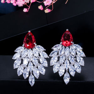 SEQUITO All-Match Women Clothing Accessories Silvery Pave Setting Marquise Cut Cubic Zircon Green Stone Grape Shape Big Party Stud Earrings SE705