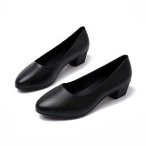 [Free Shipping] 2026 Spring New Collection: WomenS Commuter Shoes - Low-Cut Round-Toe Pumps With Chunky Heels Comfortable Soft Soles And Soft Leather