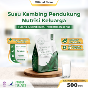 Ternak Syams Susu Kambing Etawa Bubuk Rasa Original 500 gram alami rendah gula mengatasi asam urat nyeri sendi osteoporosis kebas keram kesemutan pengeroposan tulang lansia pegel linu radang asma syaraf kejepit diabetes hipertensi rendah laktosa herbal