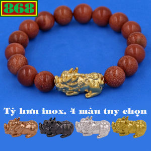 Vòng chuỗi đeo tay đá kim sa charm tỳ hưu inox từ 6 ly đến 14 ly vòng tay phong thủy