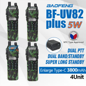 Baofeng UV82Plus 5W Type-C Charging Walkie Talkies Set of 4 Dual Band Two Way Radio Extend Battery 10KM Long Range Base Two Way Radio