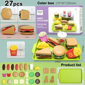 MeowMart Kitchen Pretend Play Food Toy Set Pizza Burger Fries Cash Register Plastic Role Play Cooking Rumah Tangga 27 82pcs