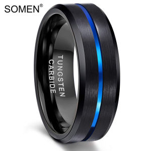 SOMEN Tungsten Ring Wedding Band 8mm Engraved Black Centre Groove Comfort Fit for Men Size 6-15