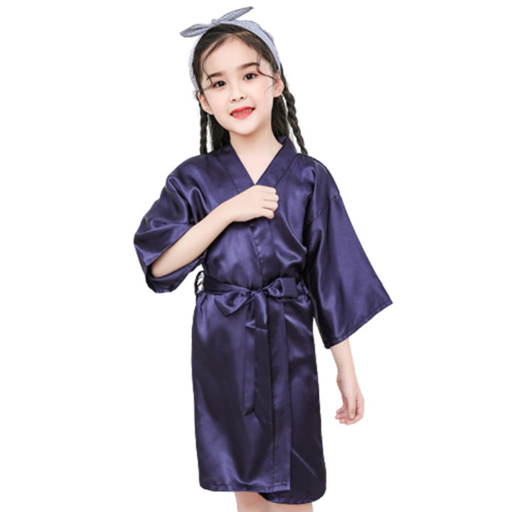 zhuiyi® Summer Girls Silk Robe Solid Color Children Pajamas Kids