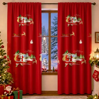 【Fast Delivered】85×190cm Christmas Kurtina Suksukan Non‑Ring Window Door Curtain