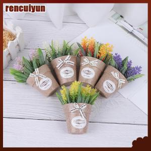 rencuiyun ต้นไม้ประดิษฐ์สำหรับตกแต่งดอกไม้ปลอมพืชสีเขียวบอนไซกระถางขนาดเล็ก