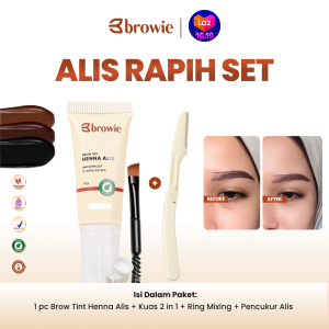 Set Alis Rapih Tahan Air & Tahan Lama - Henna Alis Waterproof & Long-Lasting dengan Kuas 2 in 1