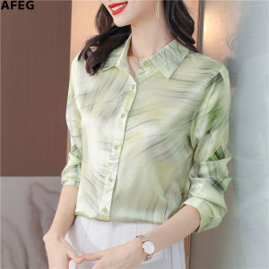 AFEG new Korean fashion loose and versatile printed long-sleeved blouse for women