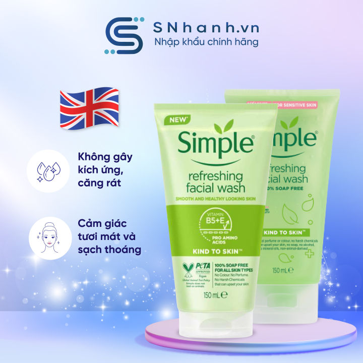 Sữa rửa mặt Simple Kind to Skin Refreshing Facial Gel Wash, 150 ml