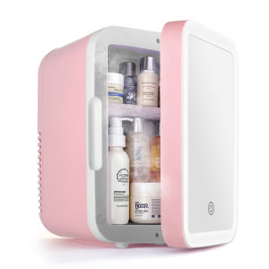 🚚 Local Delivery🚚Skincare Fridge With 3-Level Dimmable LED Light Mirror Low Noise Mini Fridge 4L Large Capacity Cooler & Warmer Portable Design For Multiple Uses - Bedroom Office And Travel