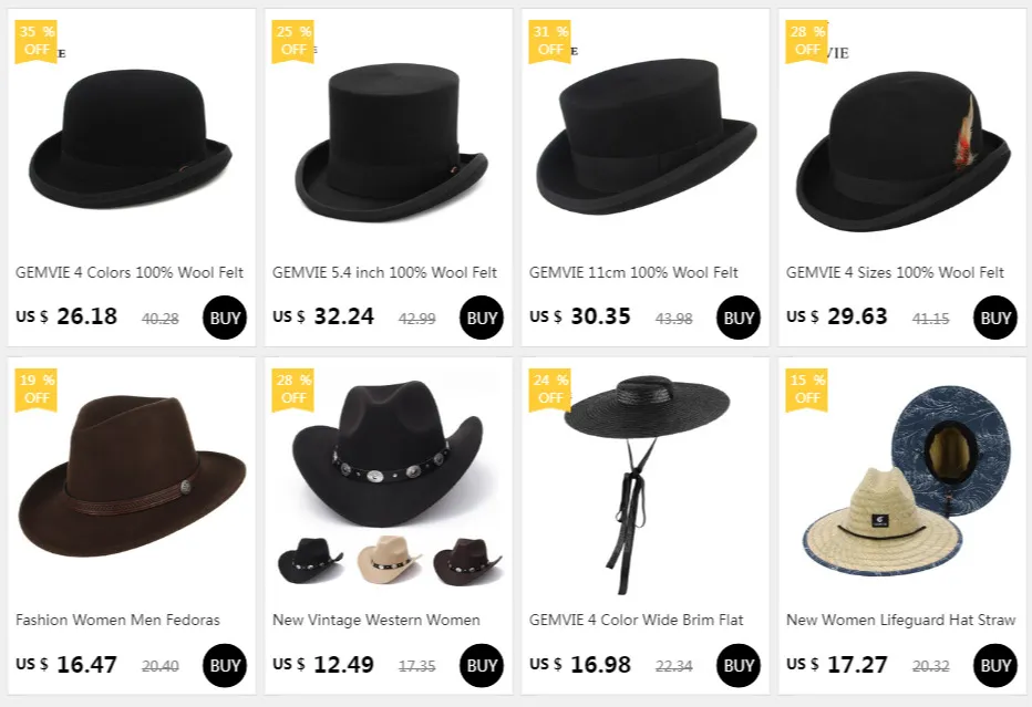 GEMVIE 11Cm 100% Wool Felt Top Hat For Men/Women New  display picture 1