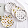 SG 10PCS Gold Silver Dot Disposable Paper Cups and Plates Set for Birthday Party. 