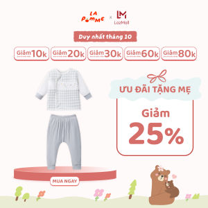 Bộ dài tay cúc lệch La Pomme phối họa tiết caro - Sợi Petit Soyeu thoáng mát – Bé trai - Newborn - 3M
