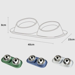 Bowl Cat Dog Stainless Steel Double Bowl 15° Tilted Non-slip  Food Water Feeding Bowl Kucing