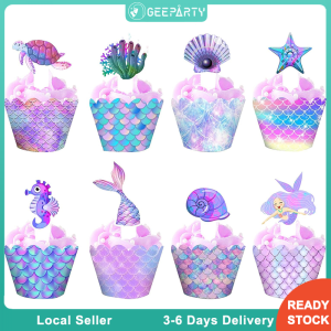 16pcs/set Mermaid Cupcake Wrapper Topper for Kids Birthday Party Decorations