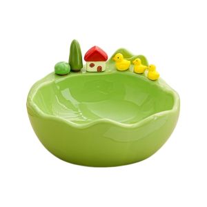 MAOMEI STORE Gốm sứ Bát đựng trái cây kèm nĩa Trang trí Phim hoạt hình Đĩa đựng đồ ăn nhẹ Dễ thương Nĩa bằng thép không gỉ Khay đựng trái cây Sử dụng trong gia đình