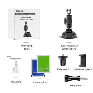 TELESIN 360 Ballhead Suction Cup Car Mount Holder for GoPro HERO / Insta360 ONE / DJI ACTION Camera