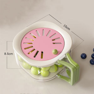 2-In-1 Drain Basket with Lid & Multifunctional & Large Capacity Vegetable Fruit Washing Bowl with Strainer & Folding Handles Fruit Cleaner Bowl for Fridge