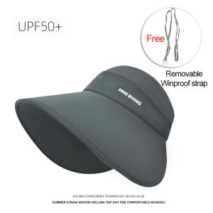 Sun Hat Women Summer Outdoor Travel Sunscreen Hat UV Cap Big Brim Sun Visor Foldable Empty Top Windproof Topi Wanita 太阳帽 女生帽