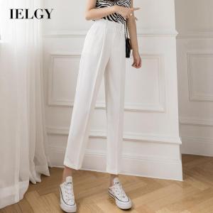IELGY skin-friendly straight tube solid color high waist ninth casual pants women