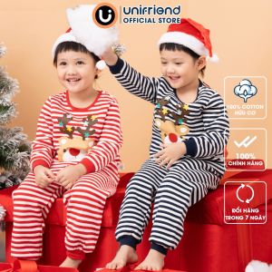 Bộ ngủ tay dài chần bông noel giáng sinh 3 lớp dày mùa thu đông cho bé trai bé gái Unifriend Hàn Quốc U2023-50