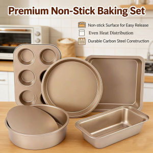 5pcs Nonstick Carbon Steel Baking Set - Bread Loaf Pan Muffin Cake Pizza Tray Oven Bakeware for Perfect Cooking