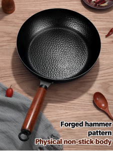 Hand forged iron skillet Flat uncoated iron skillet Suitable for stirfrying pan frying steak