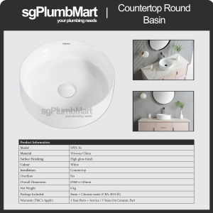 Rubine x sgPlumbMart SPIN 36 Countertop Ceramic Basin 360x360x120mm Toilet Bathroom Basin Table Top Basin