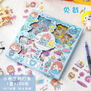 100PCS Boxed hand tent sticker PET waterproof thermos cup sticker set cartoon girl heart stationery sticker