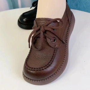 [Free Shipping] Soft Leather WomenS Shoes New Style Soft-Soled High-Heeled Height-Increasing Versatile Thick-Soled Loafers Single Shoes
