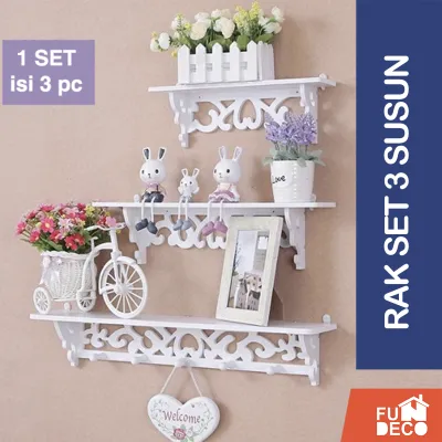Rak Dinding Tempel 1set isi 3pcs Hiasan Kamar susun 3 Hiasan Rumah Pajangan kamar tidur