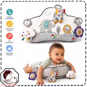 Baby Tummy Time Pillow Cute Infant Newborn Sensory Activity Cushion Crawling Pillow with Rattles